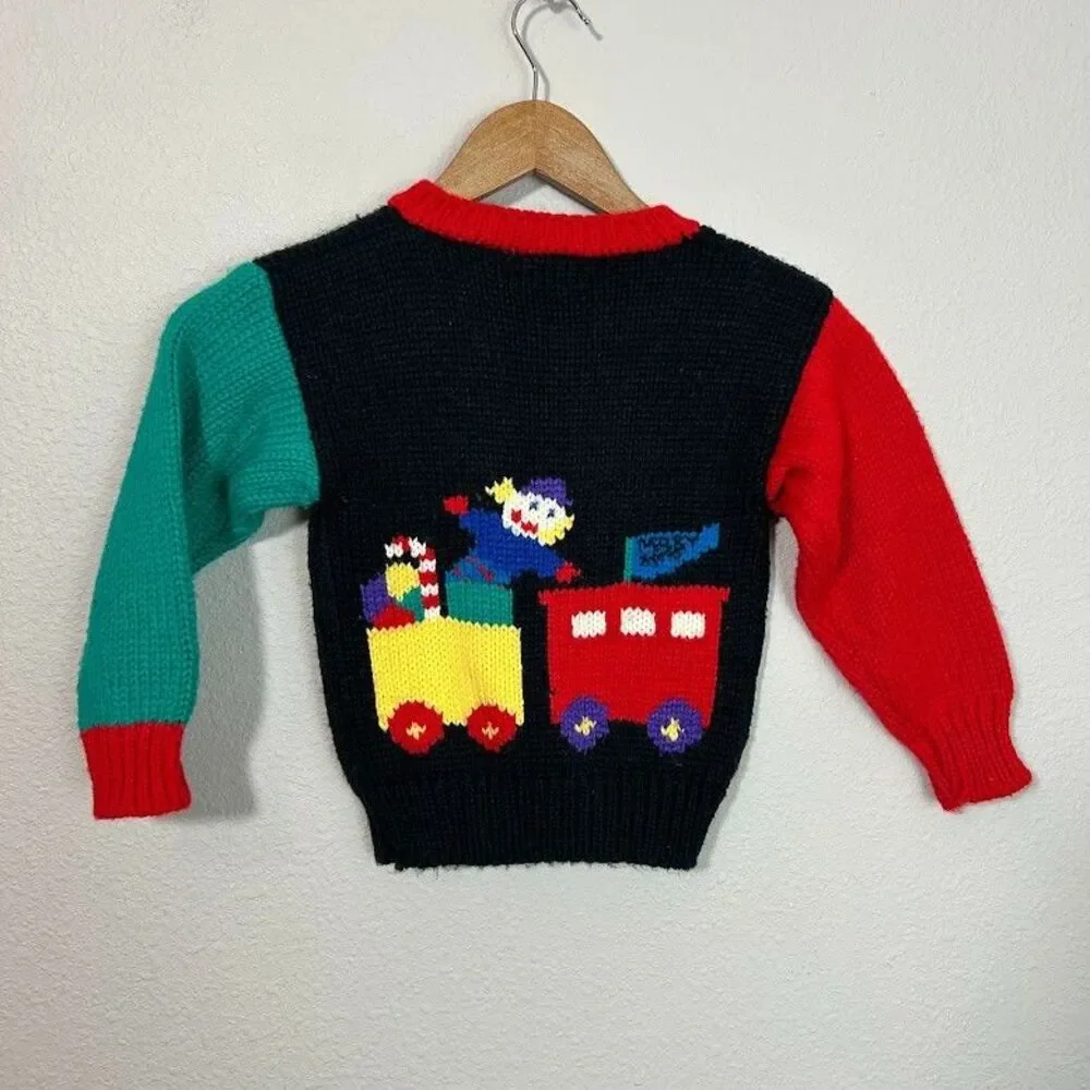 VTG Handknits By BJ Knit Cardigan Sweater 4T Christmas Santa Clause Kitschy